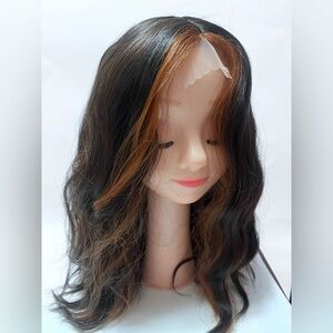 Brown Wig with Cooper Highlights Spiral Curly Lace Front Wig shoulder length